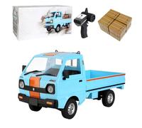 WPL D14 - Mini camión RC a escala 1/10, vehículo de control remoto 2.4G 4WD con faros LED, 2 baterías, neumáticos de goma para varios terrenos, carrera en interiores y exteriores, regalo para adultos