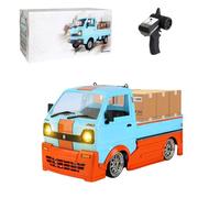 WPL D14 - Mini camión RC a escala 1/10, vehículo de control remoto 2.4G 4WD con faros LED, 2 baterías, neumáticos de goma para varios terrenos, carrera en interiores y exteriores, regalo para adultos