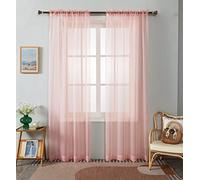 WPM - Cortinas traslúcidas de Color Rosa Rubor de 152 cm de Ancho x 213 cm de Largo, 2 Paneles de Gasa Transparente para Sala de Estar, Dormitorio, Cocina, habitación de los niños, Totalmente Cosidas