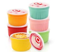 WPPQWP Cuencos de cerámica para crema brulee, 6 piezas, Ø9cm 220ml, moldes para soufflé con tapa, aptos para horno, cuencos para postres, mini molde para horno de color, para hornear en la cocina