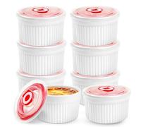 WPPQWP Juego de 4 cuencos de cerámica para crema Brulee, diámetro de 9 cm, 220 ml, con tapa, aptos para horno, para pudin, cuencos para postres, mini cazuelas blancas, para hornear en la cocina