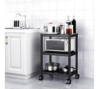 WPT Soporte Microondas de 3 Niveles, Estante de Almacenamiento de Cocina Estante Microondas con Ruedas, Estanteria Mueble Microondas Cocina, Kitchen Baker's Rack utilitario, Negro
