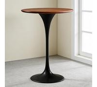 WPWSDWMX Mesa de Bar Redonda de 105 cm de Altura, Pequeña Mesa de Balcón de Hierro y Madera Maciza, Espacios Reducidos para 2 Personas(Brown,50cm/20in)