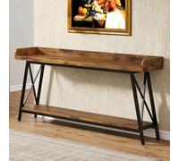 WPWSDWMX Mueble Recibidor con Estante de Almacenamiento, Mesa Consola de Madera con Estructura de Hierro en Forma de X, Mesas Auxiliares Extra Largas y Estrechas para Sofá(150cm/59in)