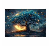 WQBQKKX Arte de Pared Árbol de la Vida Tonos Terrestres Estilo Boho Bosque Lunar Cuadro Moderno Dormitorio Cocina Cuadros Pared Imágenes Wall Art Prints Decor Grande XXL（Azul 13-30x45cm Sin marco