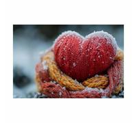 WQBQKKX Cuadro de Lienzo Corazón Tejido Invierno Rojo, Cálido Navidad San Valentín, para Dormitorio Chimenea（C4-30x45cm Sin marco