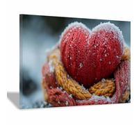 WQBQKKX Cuadro de Lienzo Corazón Tejido Invierno Rojo, Cálido Navidad San Valentín, para Dormitorio Chimenea（C4-30x45cm Enmarcado
