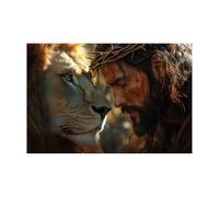 WQBQKKX Cuadro Jesús para pared, León Jesús Cuadros lienzo para decoración de pared retrato de Jesús obras de arte sala - 50x70cm Sin marco(Gris)