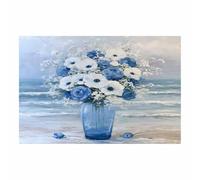 WQBQKKX Cuadros de lienzo con vistas a la ventana mar Flores Cuadros Decoracion para Barra Comedor Sala de Estar decoración del hogar（Azul 35-50x70cm Sin marco