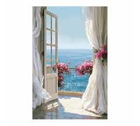 WQBQKKX Cuadros de lienzo con vistas a la ventana mar Flores Pintura Poster Imagen Foto Cuadros Decorativos Salon Dormitorios Comedor Pasillo（Rosa 10-20x30cm Sin marco