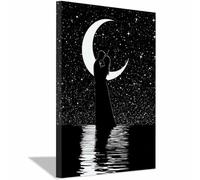 WQBQKKX Cuadros Decoracion Salon verano océano arena playa Lienzos Luna Moderno Cuadros Pared Imágenes Wall Art Prints Decor Canvas Grande XXL（Negro 9-20x30cm Enmarcado