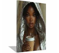 WQBQKKX Cuadros sobre Lienzo Mujer Negra Africana Mujer guay Mural Moderno Cuadro para Salón Dormitorio Baño Pasillo Decoración（Negro 73-80x120cm Enmarcado