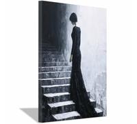 WQBQKKX Mujer negra Cuadros Decoración Salon Modernos Lienzo Abstracto Cuadro Impresión Artística Imagen Decoracion de Pared Cocina（Azul 37-60x80cm Enmarcado
