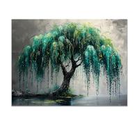 WQBQKKX Póster de Lienzo Árbol de la Vida Estilo Art Deco Geométrico Minimalista retro Bosque Pintura Cuadros Salón Dormitorio Comedor Oficina decorativos（Turquesa 57-30x45cm Sin marco