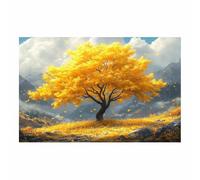 WQBQKKX Póster de Lienzo Árbol de la Vida Estilo Art Deco Geométrico Nubes Otoñales Cuadros Pinturas Dormitorio Decoracion para Barra hogar（Amarillo 36-70x100cm Sin marco
