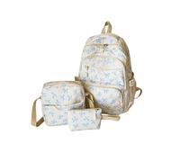 WQCMH 3 Pcs/Set Cute Girl Large Capacity Backpack Bow Print Nylon Schoolbag Adjustable Strap Women Daily Campus Backpack