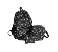 WQCMH 3 Pcs/Set Cute Girl Large Capacity Backpack Bow Print Nylon Schoolbag Adjustable Strap Women Daily Campus Backpack