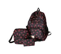 WQCMH 3 Pcs/Set Cute Girl Large Capacity Backpack Bow Print Nylon Schoolbag Adjustable Strap Women Daily Campus Backpack