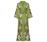 WQCMH Bata larga oversize Primavera Verano Ropa de dormir para mujeres Kimono bata Camisón de satén Camisón Camisón holgada para el hogar Ropa para estar(Verde-A,as4,alpha,one_size,regular,regular)