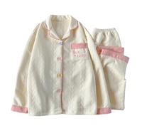 WQCMH Embroidery Letter Fashion Women's Pajamas Set Autumn Winter Casual Soft Sweet Loungewear Lapel Neck Homewear Suit(Pink,as4,Alpha,x_l,Regular,Regular)