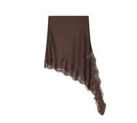 WQCMH Lace Splicing Satin Skirt Women Fashion Autumn Winter Brown Chic Female High Waist Elegant Skirts Mujer(Brown,as4,Alpha,l,Regular,Regular)