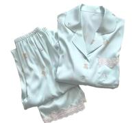 WQCMH Pijamas Estampados para Mujeres Cool Ice Pantalones de Manga Corta de Seda Ropa para Estar Cardigan Lace Otoño e Invierno Set de Dos Piezas(Verde,as4,Alpha,x_l,Regular,Regular)