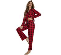 WQCMH Women Pajamas Set Long Sleeves Tops with Pants Ladies Homewear Suit Front Button Down Sleepwear Autumn Winter Nightwear(ARED,as4,Alpha,l,Regular,Regular)