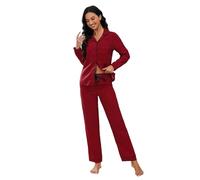 WQCMH Women Pajamas Set Long Sleeves Tops with Pants Ladies Homewear Suit Front Button Down Sleepwear Autumn Winter Nightwear(Red,as4,Alpha,m,Regular,Regular)