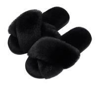 WQCMH Women'S Cozy Slippers Cross Band Memory Foam House Slippers Open Toe(38,Black)