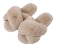 WQCMH Women'S Cozy Slippers Cross Band Memory Foam House Slippers Open Toe(40,Beige)