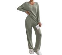 WQCMH Women's Ribbed Pajama Set Long Sleeve Top and Pants Two-Piece Pajama Set Casual Loose Suit Casual Casual Casual Wear(SY442-5,as4,Alpha,m,Regular,Regular)