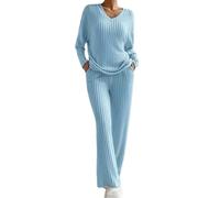 WQCMH Women's Ribbed Pajama Set Long Sleeve Top and Pants Two-Piece Pajama Set Casual Loose Suit Casual Casual Casual Wear(SY442-3,as4,Alpha,l,Regular,Regular)