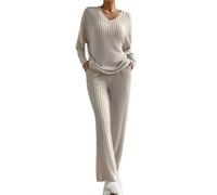 WQCMH Women's Ribbed Pajama Set Long Sleeve Top and Pants Two-Piece Pajama Set Casual Loose Suit Casual Casual Casual Wear(SY442-1,as4,Alpha,XX_l,Regular,Regular)