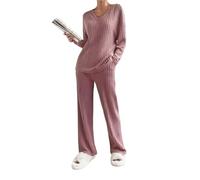 WQCMH Women's Ribbed Pajama Set Long Sleeve Top and Pants Two-Piece Pajama Set Casual Loose Suit Casual Casual Casual Wear(SY442-2,as4,Alpha,m,Regular,Regular)