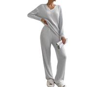 WQCMH Women's Ribbed Pajama Set Long Sleeve Top and Pants Two-Piece Pajama Set Casual Loose Suit Casual Casual Casual Wear(SY442-6,as4,Alpha,s,Regular,Regular)