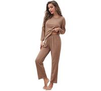 WQCMH Women's Set Autumn and Winter Pajamas Two-Piece Set Can be Worn Over Women's Clothing(Khaki,as4,Alpha,m,Regular,Regular)