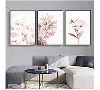 WQFairy Lámina artística Flores Arte de la Pared Peonía Carteles Floral Rosa Lienzo Pintura Sala de Estar Dormitorio Decoración Imágenes (3 Piezas 40x60 cm sin Marco)