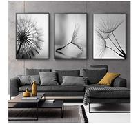 WQFairy Lámina de Diente de león Flor de Lienzo Pintura Moderna Blanco y Negro Cuadro Decoración para el hogar Sala de Estar Cartel de Pared Abstracto (3 Piezas 50x70 cm sin Marco)