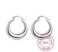 WQHPLMD 100% Smooth Moon Big Hoop Earrings For Women Sterling-silver- Pendientes