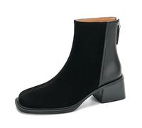 WQHPLMD Autumn and Winter Boots Square Toe Flat Chunky Heel Boots Back Zipper Closure Low Boots Suitable for Women’s Outdoor Travel