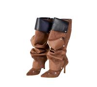 WQHPLMD Botas Altas para Mujer, tacón de Aguja, Punta Puntiaguda, Bota Vaquera hasta la Rodilla, Vestido de Fiesta, Zapatos de tacón Holgados de otoño, 8cm