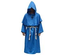 WQHPLMD Celestial Monk Halloween Costumes - Blue, Hooded Robe with Beige Belt