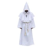WQHPLMD Celestial Monk Halloween Costumes - Blue, Hooded Robe with Beige Belt