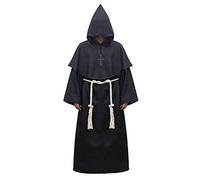 WQHPLMD Celestial Monk Halloween Costumes - Blue, Hooded Robe with Beige Belt