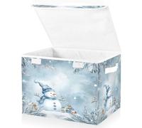 WQHPLMD Cestas de Navidad Contenedores de Almacenamiento Plegables con Tapas, Escena Nevada Cajas de Almacenamiento de muñeco de Nieve navideñas Cestas de Ropa para organizar