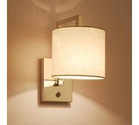 WQHPLMD Chrome Stainless Steel Fabric Lampshade Wall Light for Indoor Living Room Bedroom Study Hallway Lighting