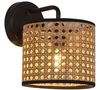 WQHPLMD Hand-Woven Rattan Cylindrical Fixture Sconces for Living Room - Japanese Style Flush Mount Light