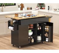 WQHPLMD Isla de Cocina con Hoja abatible, Isla de Cocina rodante sobre Ruedas con Bolsa de Basura extraíble, Isla de Cocina con gabinete de Almacenamiento, cajones y especiero, Negro