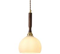 WQHPLMD Japanese-Style Personality Chandelier Nordic Brass Milk White Glass Chandelier Walnut Shop homestay Cafe Restaurant Bedroom Bedside Single Head Small Chandelier