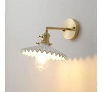 WQHPLMD Japanese White Ceramic Wall Sconce Light with Brushed Brass Frame E27 Adjustable Reading Lamp